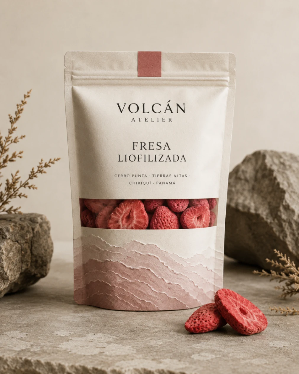 VOLCÁN ATELIER Fresa liofilizada in Off-White und mineralischem Rot